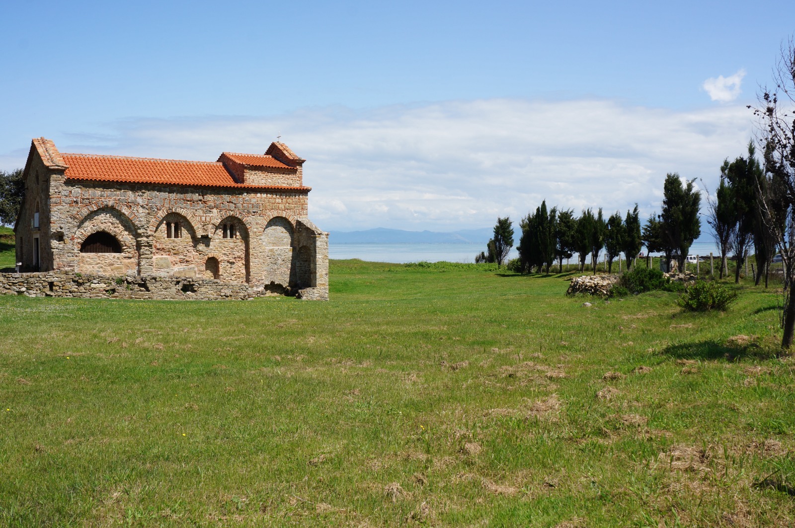Historic stone church near the sea